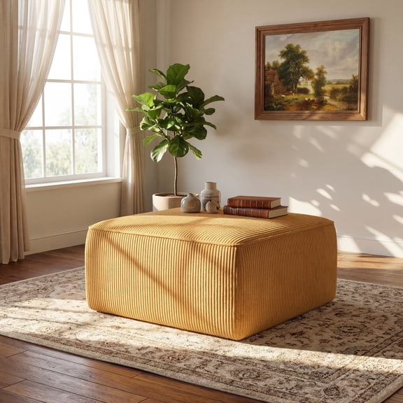 Christopher Knight Home 29.7" Corduroy Upholstered Sectional Ottoman, Wood Frame, Yellow