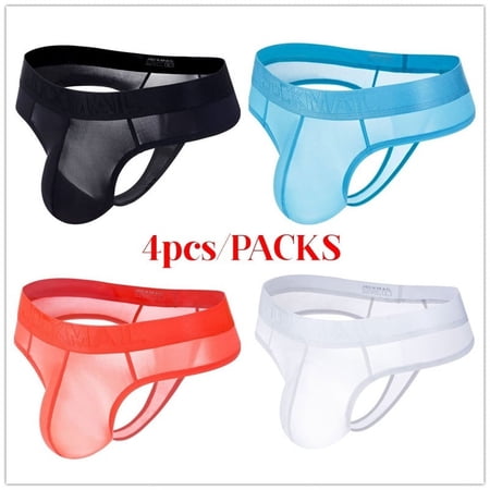 JOCKMAIL 4PCS/Packs Ice Silk Transparent Men Briefs Men Underwear Lace Panties Men Sexy Brief
