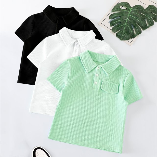 3-pack For Small And Medium-sized Boys' Sports Casual Solid Color Comfortable Breathable Short-sleeved Shirts