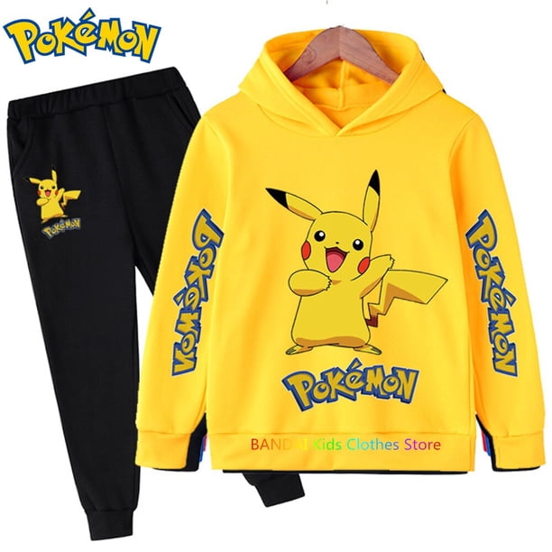 Conjunto de ropa deportiva de algodón con capucha para niño Y niña, sudadera con capucha de Pokémon Pikachu, pantalones, ropa para 2 peces 4 5 6 7 8 9 10 11 12 13 14 Y qym unisex