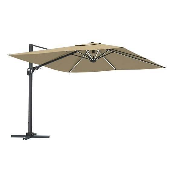 CASAINC 11FT Square Cantilever Patio Umbrella with LED Light in Beige(without Umbrella Base)
