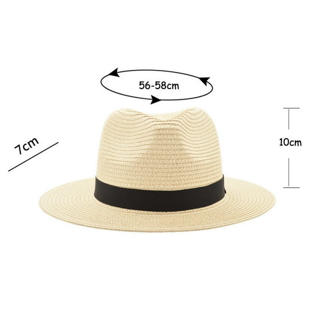 DxhmoneyHX Women Straw Panama Hat Fedora Beach Sun Hat Wide Brim Straw ...