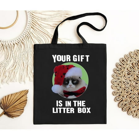 vintage Grumpy Cat Your Gift Is In The Litter Box Black Tote Bag Adult-TH41462