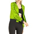 thumbnail image 6 of MODA NOVA Juniors Halloween Costume Casual Stand Collar Metallic Zip Crop Length Bomber Jacket Fluorescent Green L, 6 of 7
