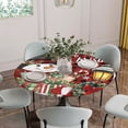 thumbnail image 5 of Red Black Plaid Snowman Christmas Round Tablecloth for 45-54 Inch Tables,Fitted Table Cover with Elastic Edge,Xmas Snowflake Botanical Waterproof Outdoor Table Cloth Protector for Patio Garden Dinner, 5 of 9