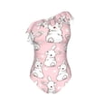 thumbnail image 4 of Yiaed Cute Rabbit Print Women One Piece Swimsuits Tummy Control One Shoulder Bathing Suits Pattern Ruffle Swimwear-XX-Large, 4 of 8