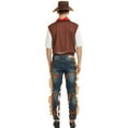 thumbnail image 4 of Celivon Cowboy Outfits For Men 5 Piece Hat+Scarf+Vest+Tshirt+Fringe Leg Warmer Set Vintage Texas Western Cowboy Themed Sets Casual Loungwear Dailywear, 4 of 7