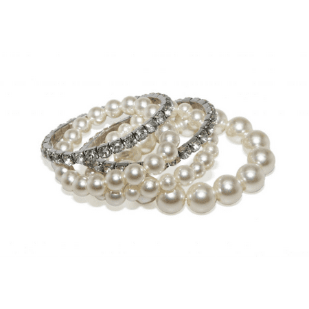 - Lux Accessories Faux Faux Pearl White Crystal Rhinestone Stretch Bracelets (4 PC)