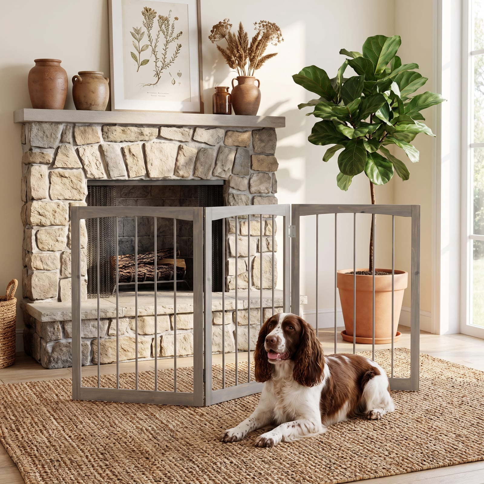 Vebreda Dog Playpen, 30 Inch Tall Wooden Pet Fence for Cats Small and Medium Dogs, Versatile Application, Flexible 3-Panel Configurations