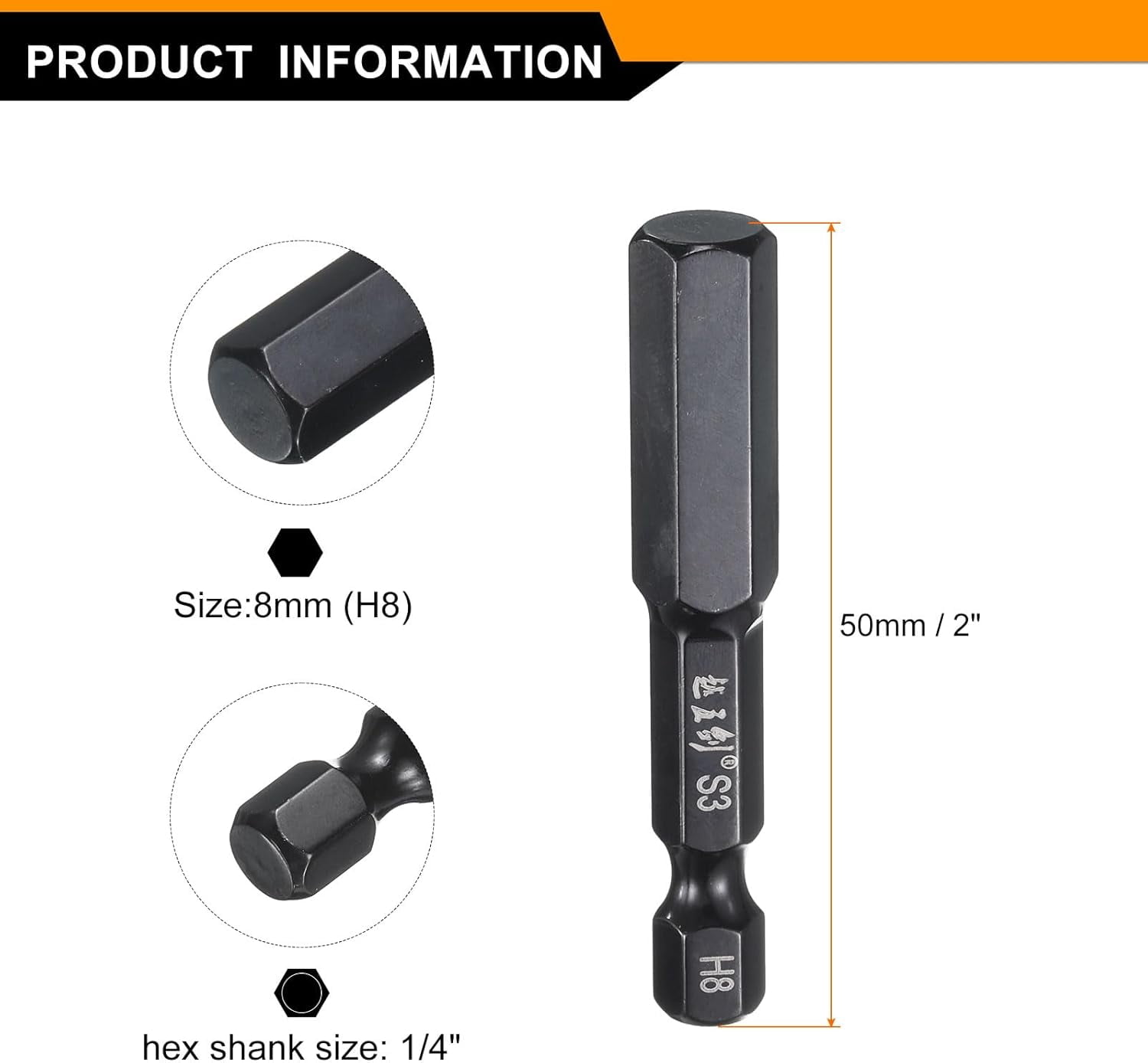 MKEUDQ-5pcs Hex Head Wrench Drill Bit 2.5mm(H2.5) Metric 1/4" Hex Shank 2"(50mm) Length S3 Steel Magnetic Impact Drivers Screwdriver Bit Industrial Grade Hexagon Electric Drill Bits