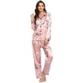 thumbnail image 4 of Womens Silk Satin Pajamas Set Button down Floral Pattern Sleepwear Loungewear Ladies Long Sleeve Pajamas Tops +Pants Set, 4 of 8