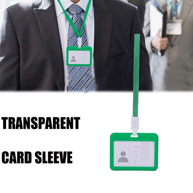 Clearout Tool Series:4X3 Inch Horizontal Soft Badge Holder (Including Rope) 1Pc Green Card Protector 4 X 3 Inches With Lanyard Transverse Clear Pp Plastic Card Holder, 1Pc Card Holder, By Meiiso