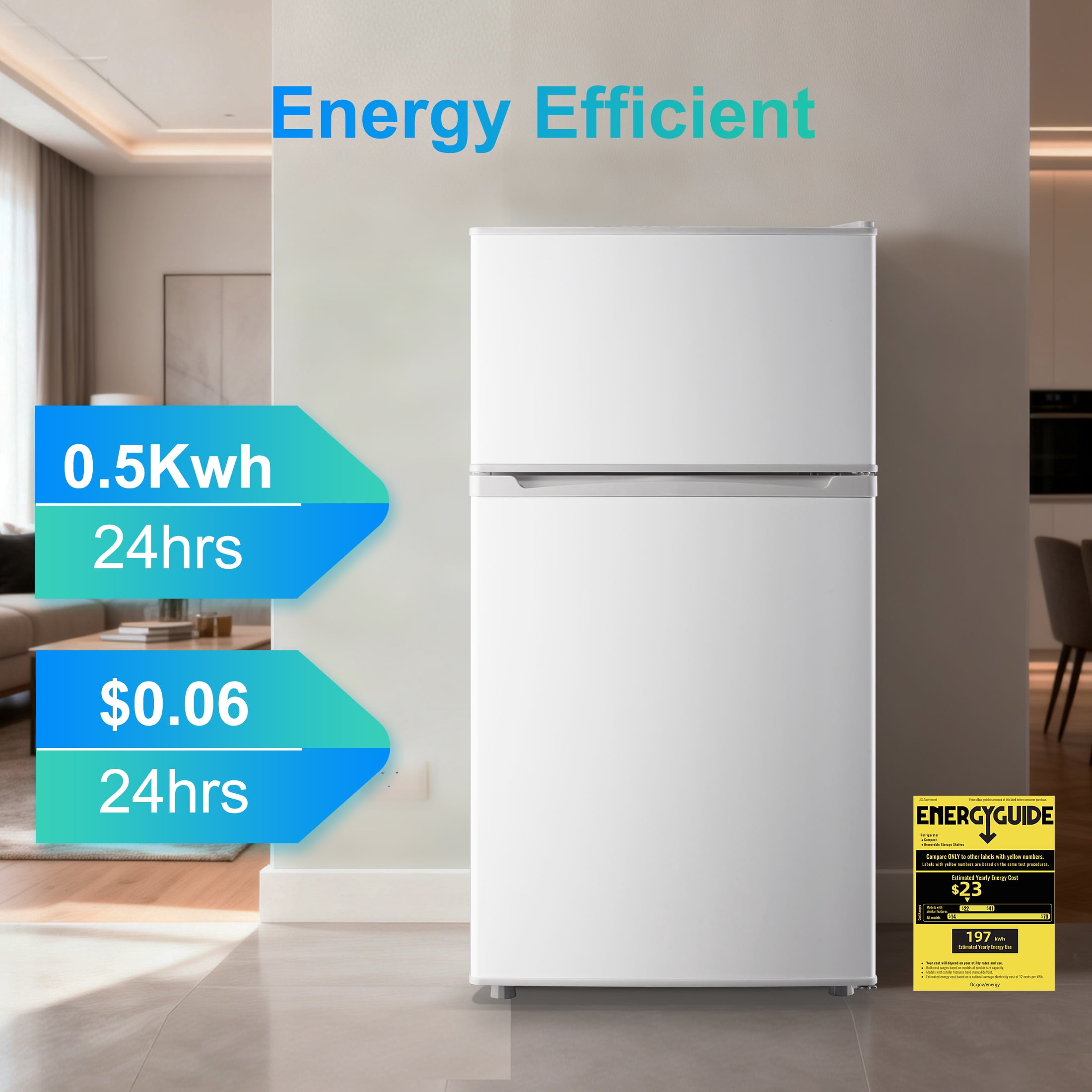 3.5 Cu ft Two Door Mini Fridge with Freezer,Apartment Size Refrigerator, White,New