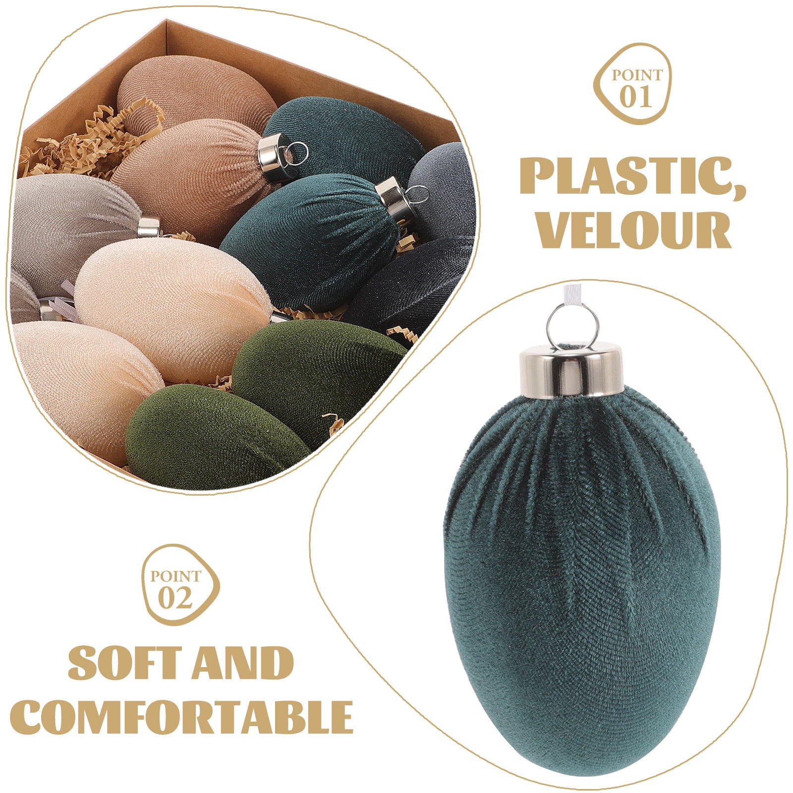 OUNONA 12Pcs Luxurious Velvet Easter Egg Hanging Decor in Assorted Colors for Festival Display
