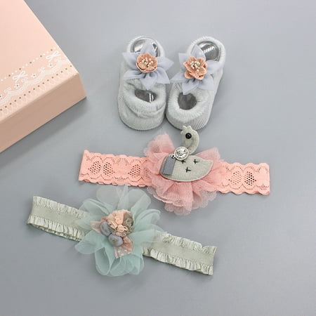 

TOWED22 Kids Boys Girls Socks Bowknot Hairband Shoes 3pcs Set Socks Sole B