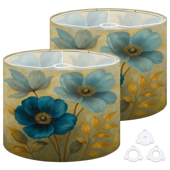 Lamp Shades Set of 2 Easy Assembly Flowers Florals Landscape Textured Abstract Botanical Grayish Blue Drum Lampshades for Table Lamps Floor Lamps Pendant Light 13"x13"x10" Replacement Lamp Shade