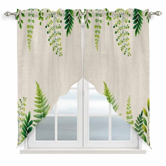 Spring Leaves Swag Curtains for Kitchen/Bedroom/Living Room, Pastoral Garden Botanical Rustic Burlap Scalloped Curtains 63 Inch Long, Window Swag Topper Curtains Valances 2 Panels Set 36"x63"