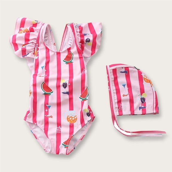 BXSRUTA Baby Girls Printed Bodysuit Swimsuit with Sun Hat Toddler UPF 50 One Piece Rashguard Swimwear for Beach Pool