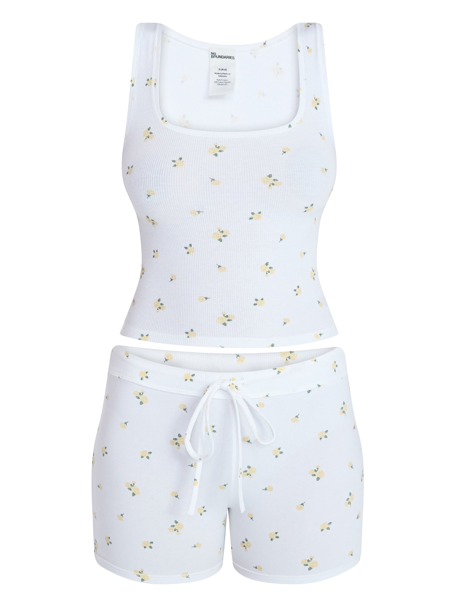 No Boundaries Cotton Stretch Ribbed Tank Top and Shorts Pajama Set, Women's XS-XXXL