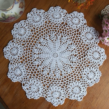 Placemats For Round Patio Table Meigar 14.5-inch Round Handmade Cotton Crochet Doilies, Vintage Placemat Crocheted Lace Doilies Flower Table Fabric Cloth Coasters Doily Mat ()