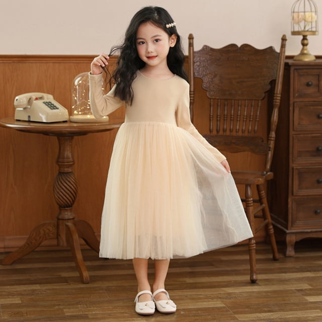 XEGLSBU Robe Tutu à Manches Longues pour Fillette Tout-Petit, Vêtements de Printemps Automne, Robe de Princesse