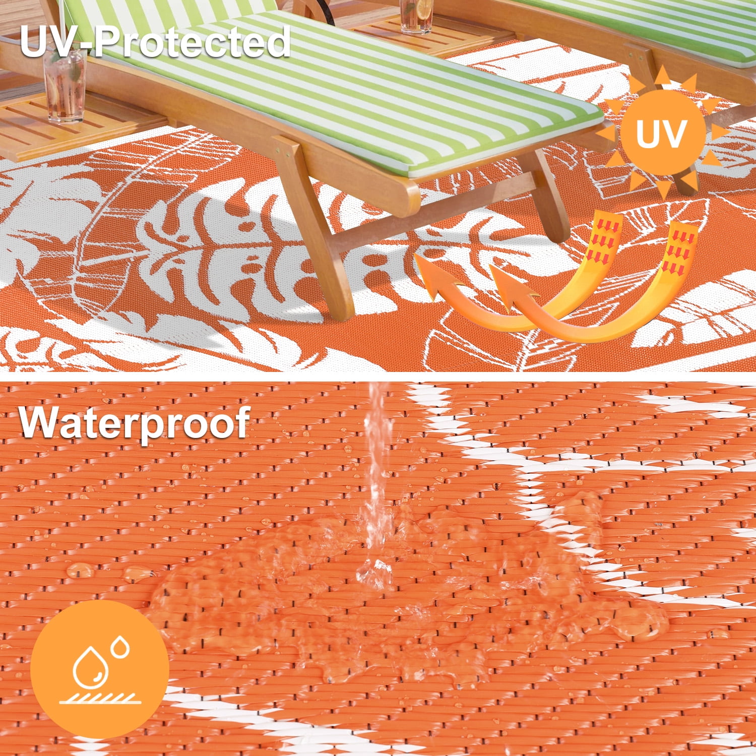Findosom 6'x9' Outdoor Rug Patios Rug Waterproof RV Outdoor Rug Camping Rugs Reversible Plastic Straw Rug Large Outdoor Mat Outdoor Area Rug for Camping,Balcony Apartment,Patio,Picnic,Beach Orange