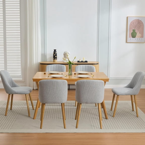 Dining Chairs Set of 6,Modern Fabric Upholstered Kitchen Chairs with Solid Oak Legs,Weight Capacity 300lbs,Easy Clean Fabric,Ergonomic Curved Back (Grey 6PCS, Oversized)