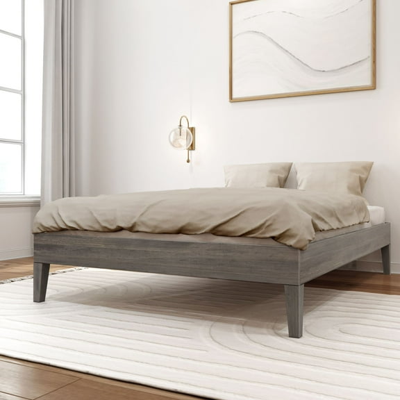 Plank Beam Full Size Bed Frame, Solid Wood Adults Platform Bed, No Box Spring Needed