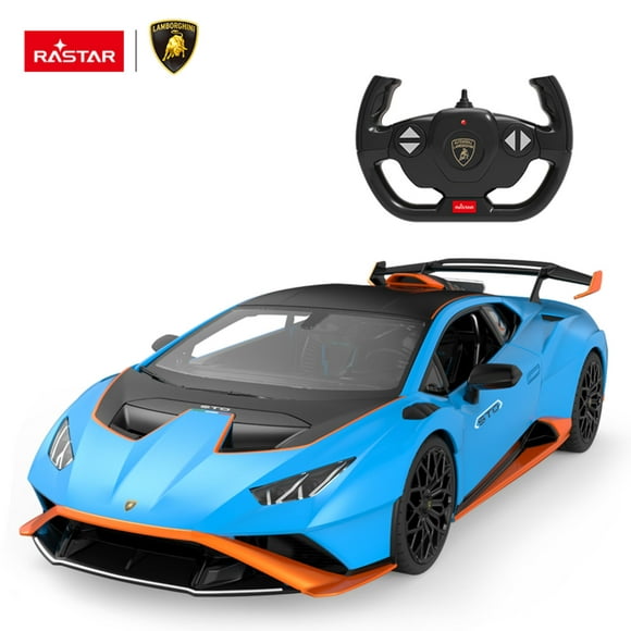 Licensed 1:14 Lamborghini Huracan STO Remote Control Model Car, Open Doors and Working Lights, 2.4GHz (Blue)