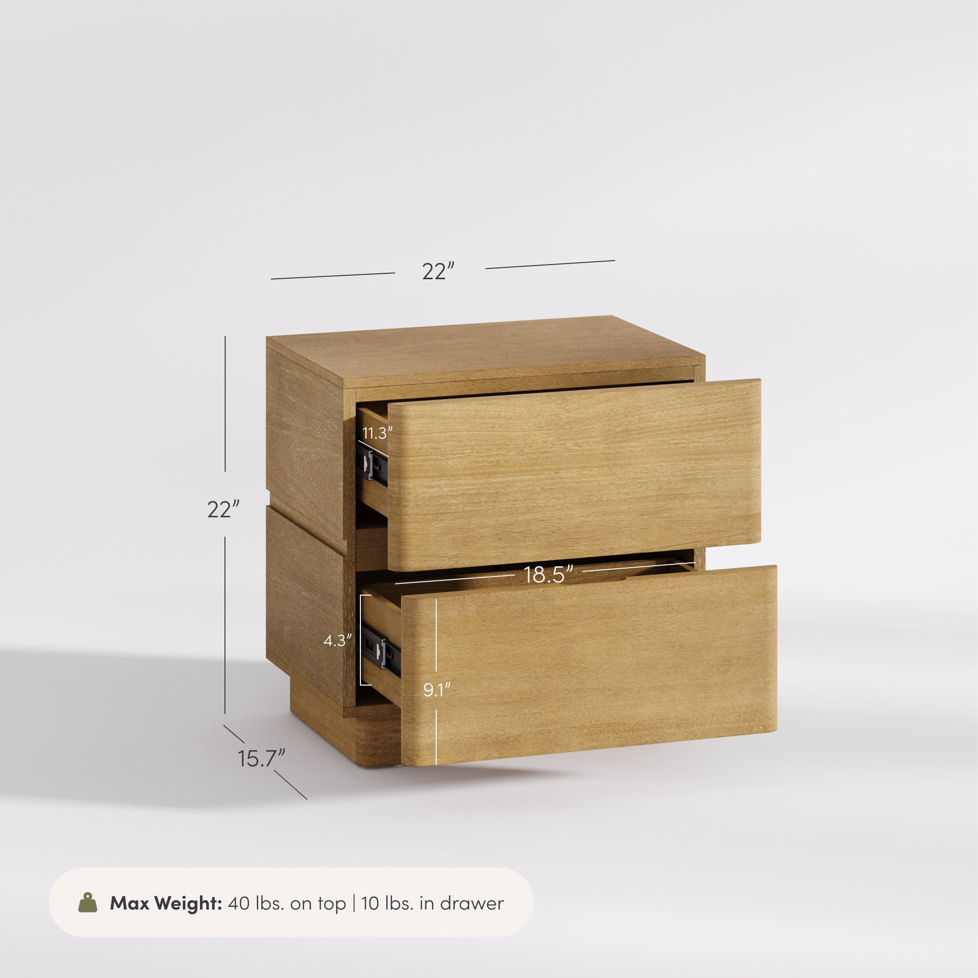 Nathan James Rivelle Modern Contemporary Nightstand with Drawer, Minimalist Solid Wood Bedside Table with 2 Drawers, Light Brown