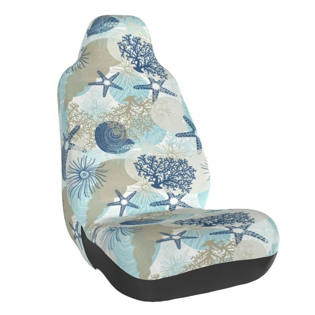 Wukai Algae Corals and Seashells Full Set Car Seat Covers with Soft Padding Universal Auto Front Seats Protector and Cushion Mat