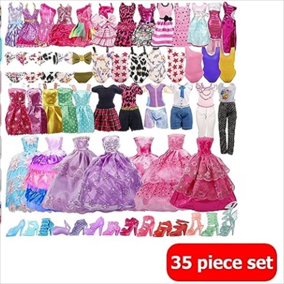 35 Pack Handmade Doll Clothes Set Including 5 Wedding Gown Dresses 5 Fashion Dresses 4 Braces Skirt 3 Tops and Pants 3 Bikini Swimsuits 15 Shoes and 15 Accessories for 11.5 Inch Doll