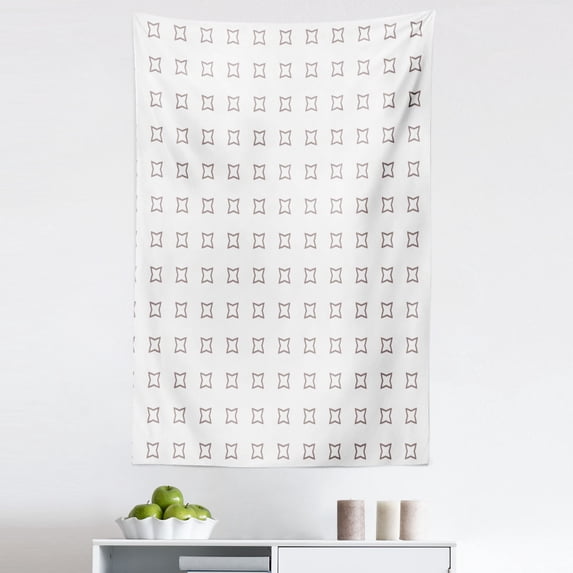 Ethnic Tapestry, Geometric Minimalist Tribal Style Star Shapes Grid Ornamental Art Print, Fabric Wall Hanging Decor for Bedroom Living Room Dorm, 5 Sizes, Warm Taupe and White, by Ambesonne