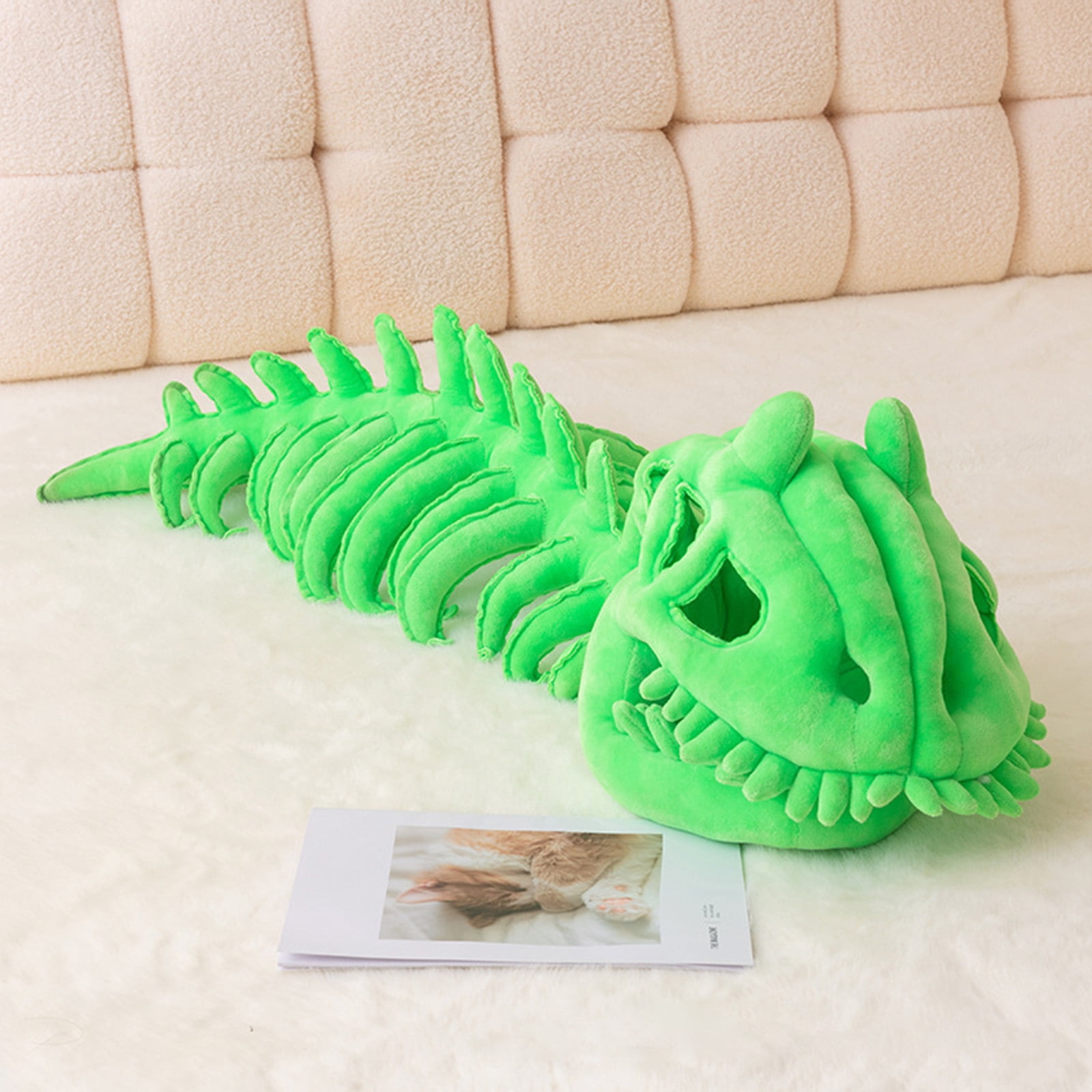 29.5" Spinosaurus Plush Dino Outfit, Outfit Halloween Fun Dinosaur Skeleton Plush Costume with Spine Extension for Parties, Wearable Dino Skeleton Plush (Green)