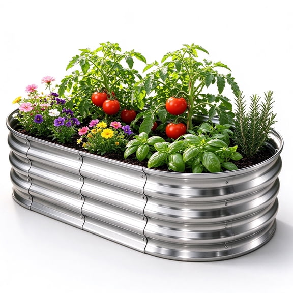 HGD Raised Garden Bed Kit Oval Galvanized Metal Outdoor Planter 4x2x1 ft