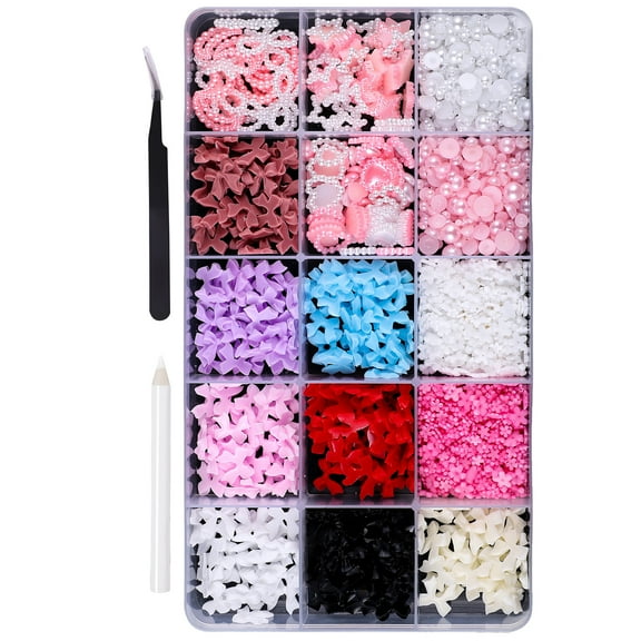 Bow Charms Flower Charms Mixed Shape Bowknot Nails Art Charms Flatback Pearl Beads Nails Art Decorations