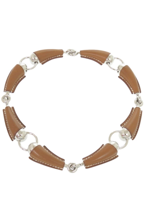 Pre-Owned Herms Epure Equestre Vaubarenia/Fauve metal necklace with silver... (Good)