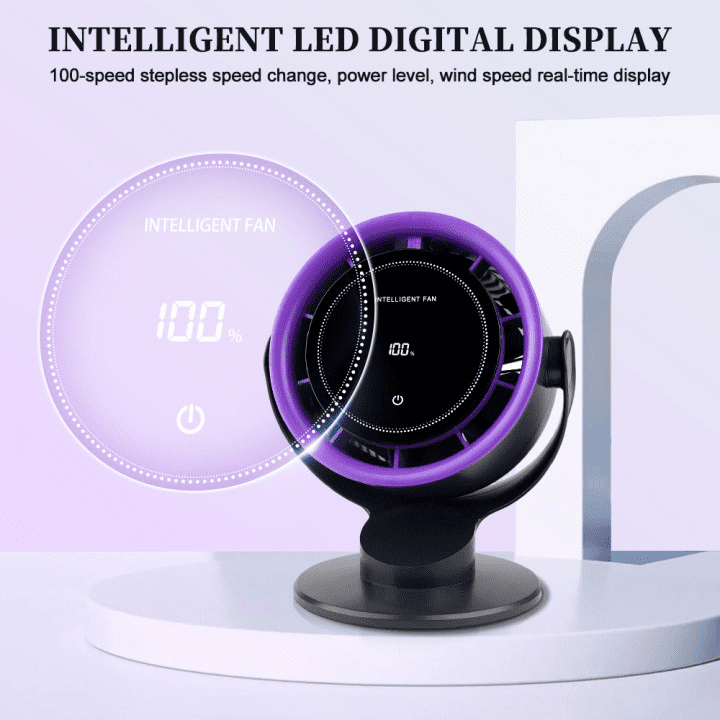KAMIDA Table Fans, Ultra Quiet Wall-Mounted Desk Fan, Digital Display Rechargeable USB Fan,100 Speeds, Long Lasting Power, Portable Fan for Home Office Kitchen Travel Camping