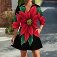 thumbnail image 2 of Red Poinsettia on Black Womens Dress With Pockets Summer V Neck 3/4 Sleeve Dress Plus Size Loose Dress, 2 of 7