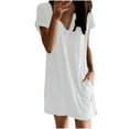 thumbnail image 2 of Wycnly Womens Dresses Casual Pocket Loose Comfy Breathable Swing Tunic Tshirt Short Dresses Summer Solid V-Neck Short Sleeve Formal Mini Dress White s, 2 of 7