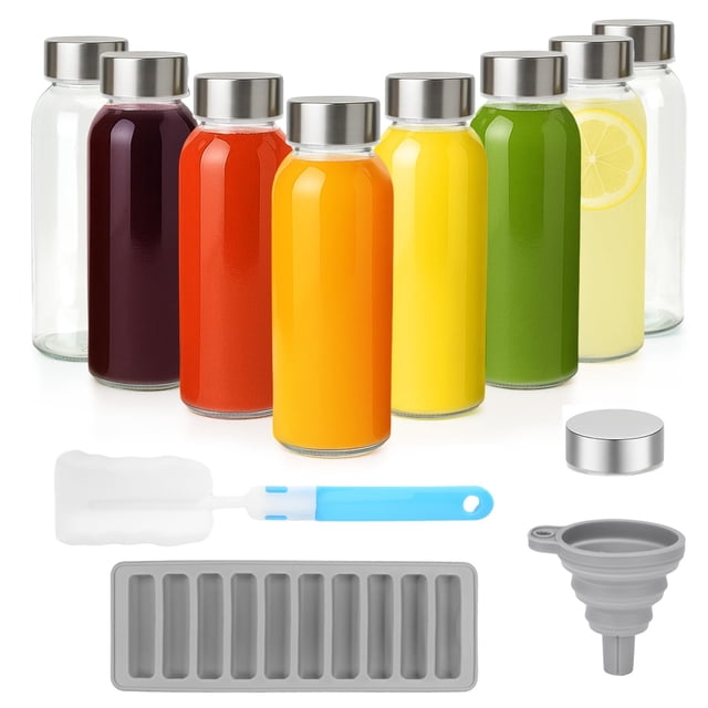 Botellas de vidrio Zukro de 300 mL con tapa de acero inoxidable, paquete de 8