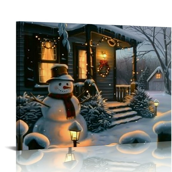 Creowell Snowman Print Canvas Wall Art Ready To Hang Home Decor 16x12in