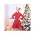 thumbnail image 2 of Sunny Fashion Girls Dress Crimson Golden Star Ruffle Collar Keyhole Tie Long Puff Sleeve Tiered Xmas 6 Years, 2 of 5