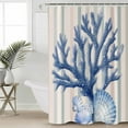 thumbnail image 2 of Navy Blue Coral Shower Curtains for Bathroom Waterproof Fabric Bath Curtains Decor Bath Tub Curtain Coastal Shell Summer Beach Stripe Decorative Shower Curtain Sets with 12 Hooks, 72x72 Inch, 2 of 6