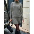 thumbnail image 5 of Female Sweater Skirt Sets 2 Piece Outfits Ribbed Knit Mock Neck Sweater Pullovers A Line Mini Skirt Set Gray XL, 5 of 9