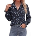 thumbnail image 4 of BTFBM Long Sleeve Blouses for Women, Floral V Neck Button Down Shirts, Smocked Cuffs, Business Casual Summer Outfits, 4 of 10