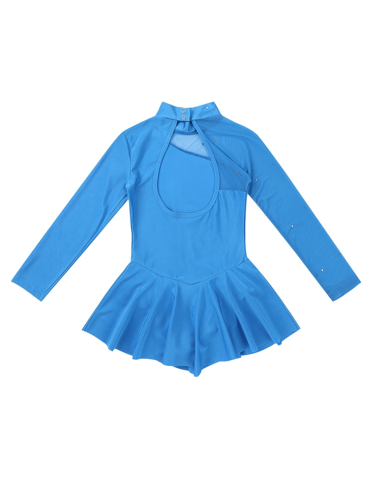 Oyolan Girls Figure Skating Dress - Mock Neck Mesh Sleeve Leotard With Rhinestones For Ballet & Ice Skating