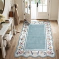 thumbnail image 6 of Lahome Washable 3'x5' Scalloped Area Rug, Blue Floral Boho Rugs for Living Room, Ultra-Thin Soft Non-Slip Low-Pile Stain Resistant Carpet for Bedroom Dining Room Office, Blue, 6 of 11