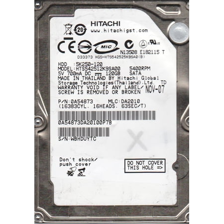 HTS542512K9SA00, PN 0A54873, MLC DA2010, Hitachi 120GB SATA 2.5 Hard Drive