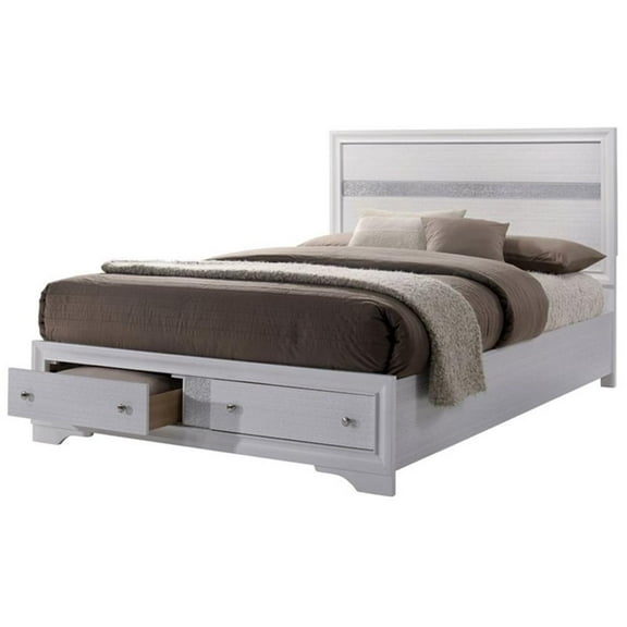 Furniture of America Laren Contemporary Solid Wood Queen Storage Bed in White